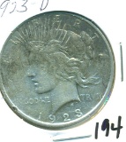 1923-D PEACE SILVER DOLLAR
