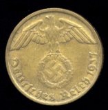 1937-D ... 10 Pfennig ... Old Nazi Swastika German Coin