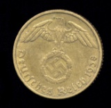 1938-A ... 5 Pfennig ... Old Nazi Swastika German Coin