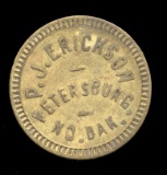 Petersburg, ND ...  P. J. Erickson ... Good for 5 Cents Old Token