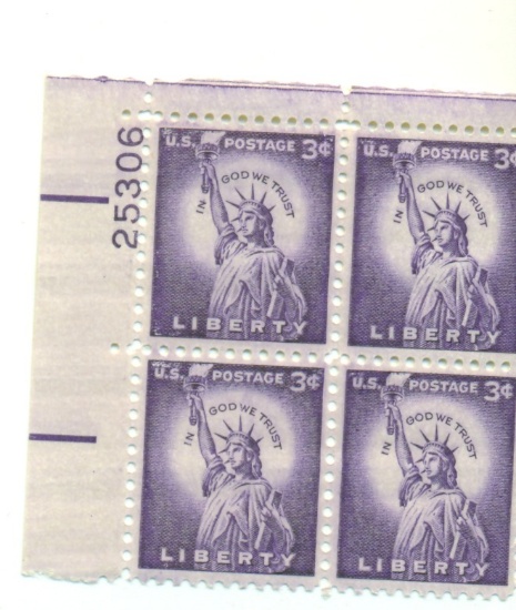 PLATE BLK OF 4 MNH 3c STAMPS