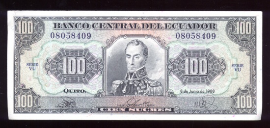 100 Sucres ... Old Equador Bank Note