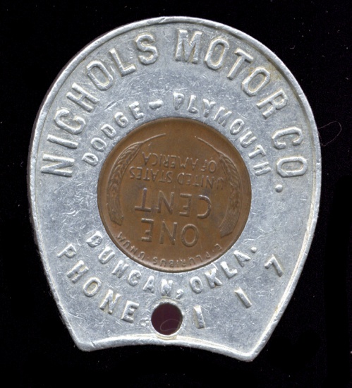 1947 ... Nichols Motor Co ... Encased Good Luck Penny