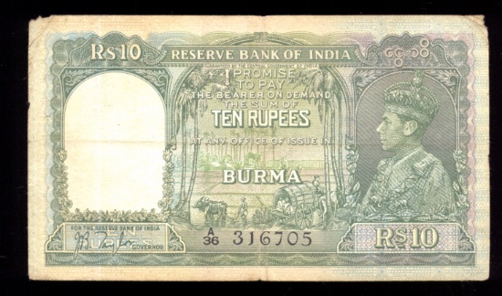 Bank of India - Burma ... 10 Rupees ... P-5 ... TUFF Note