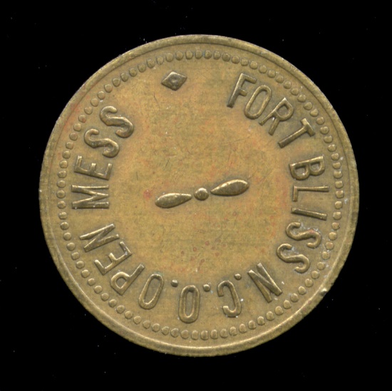 Fort Bliss, TX ... N. C. O. Open Mess ... Good for 5 Cents ... Old Token