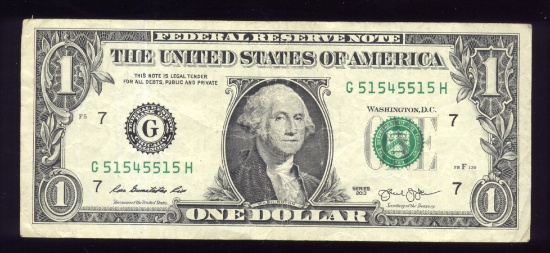 Liars Poker $1 Bill ... 5 of a Kind ... 55555
