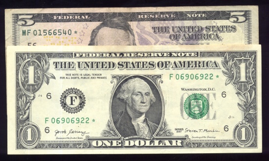 2 Star Notes ... $1.00 and $5.00
