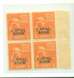 BLK OF 4 U.S. 1/2c W/ CANAL ZONE OVPT