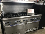 U.S Range 10 Burner Range with 2 Ovens Below and Overhead Shelf