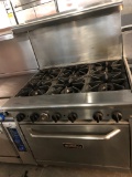 TRI STAR 6 BURNER RANGE W/OVEN BELOW AND OVERSHELF