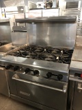 AMERICAN RANGE 6 BURNER W/OVEN BELOW AND OVERSHELF