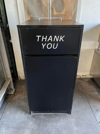 Trash Receptacle for 36 Gallon Bin, Tray Top Rails, THANK YOU Message - Black