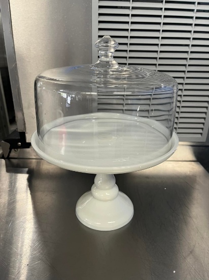The Pioneer Woman White Milk Glass Cake Stand with Glass Cover