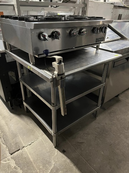 S.S 36” x 35” Worktable w/Can Opener, Backsplash & Bottom Shelving