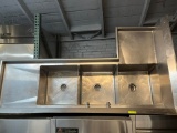 L Shaped 3 Compartment Sink 74 1/4” (W) x 39 1/2” (D)  17 1/2 x 17 1/2 Basins