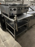 S.S 36” x 35” Worktable w/Can Opener, Backsplash & Bottom Shelving