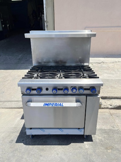 Imperial 6 Burner Gas Range w/Oven Below & Overshelf