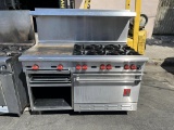 Wolf 6 Burner Gas Range w/24” Griddle, Salamander, Storage & Oven Beliw