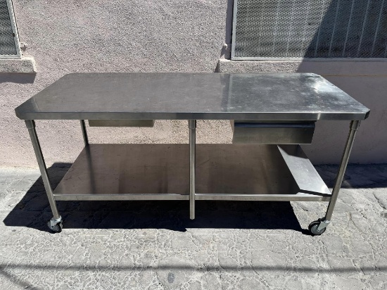 HEAVY DUTY 84" X 30" ALL SS WORK TOP TABLE ON CASTER