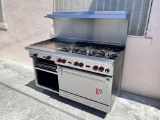 Wolf Combination Gas Range 6 Burners,  24” Griddle, 1 Oven Below & Salamander