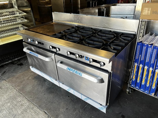Imperial 24" Griddle, 6 Burner Gas Range & 2 Convection Oven Below
