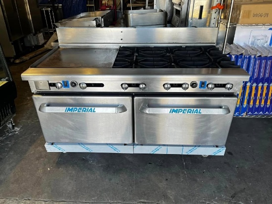 Imperial Combination Range, 24" Griddle, 4 Burners & 2 Convection Oven Below TESTED & WORKING