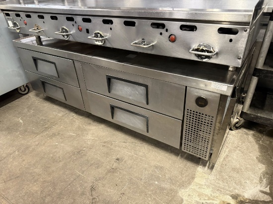 True 72” 4 Drawer Refrigerated Chef Base, Low boy TESTED & WORKING