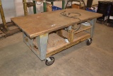 6' WOOD ROLLING SHOP TABLE