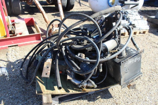 PALLET OF MISC ITEMS, HYD. PUMP, MOTOR & PTO . ~
