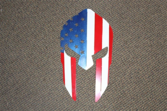 1/8" STEEL 24X12 RED, WHIT, & BLUE SPARTAN MASK . ~