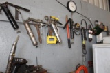 CONTENTS OF WALL W/GREASERS, HOSE, HOSE RACK & TOOLS