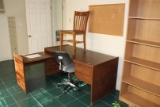 L SHAPED DESK, WOOD CHAIR & OFFICE CHAIR