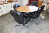DINING ROOM TABLE AND (4) LEATHER CHAIRS