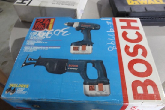 UNUSED BOSCH COMBO PACK 24V RRECIPROCATING SAW & 1/2" DRILL ~