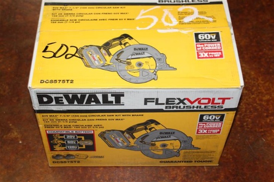 (1) DeWalt FlexVolt Brushless 60V Max 7-1/4” Circular Saw Kit w/ Brake Model DCS575T2