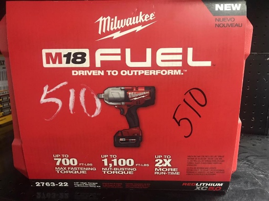 (1) Milwaukee 1/2” High Torque Impact Wrench w/ Friction Ring Kit Model 2763-22