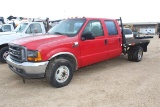FORD F350 SALVAGE ROW Automatic Transmission 9' Steel Flatbed Crew Cab