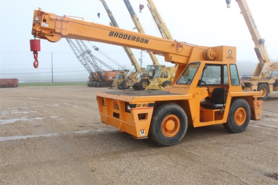 BRODERSON IC80-3F Enclosed Cab Cummins Engine 9 Ton Lift Capacity Swing Away Jib Crab Steer Outrigge
