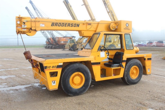 BRODERSON IC80-1F Enclosed Cab Cummins Engine 9 Ton Lift Capacity Swing Away Jib Crab Steer Outrigge