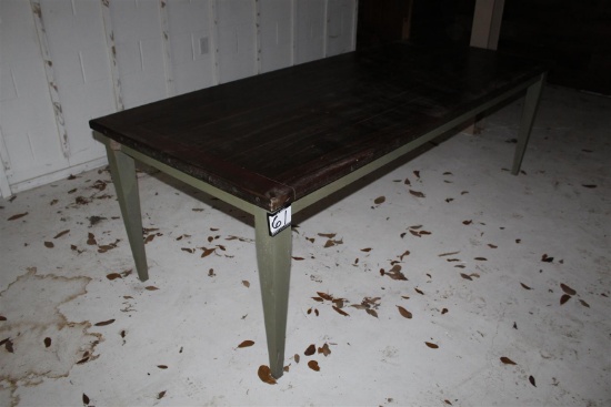 Handmade Antique Heart Pine Farmhouse table with tapered legs (antique green finish on legs); dimens