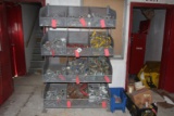 METAL 12 BIN SHELF LOADED W/AIR VALVES, HYD FITTINGS & AIR CONNECTORS