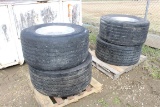 ALUM. WHEELS  LOT OF (4) 455/55R22.5 BRIDGESTONE SUPER SINGLE ALUM. WHEELS (1) Bad Tire    ~