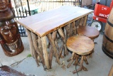 23.50 INCHES WIDE X 47 INCHES LONG  Handmade Wood Table & 4 Stools 23.50 INCHES WIDE X 47 INCHES LON