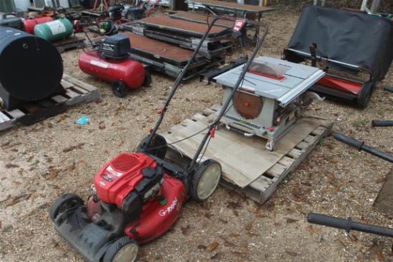 BIG LOT OF MISC. ITEMS(WAGON OF TOOLS 33" LAWN SW . ~