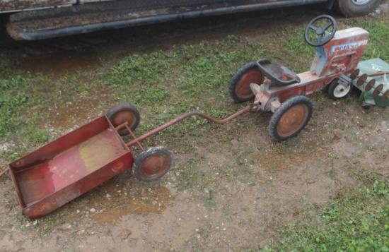 ANTIQUE CHILD'S PEDAL TRACTOR (RARE PIECE) W/ WAGON Appears to be a Ford    ~