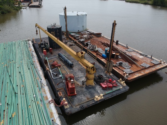 85'X 28'X 7' DECK BARGE (CRANE BARGE) 25 Ton Cap Dbl Block Hyd Crane on Deck Barge OFFSITE ITEM Loca