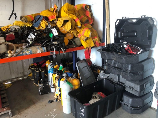 Large lot of Fire Equipment - Jackets - Boots - Air Tanks - Air Mask