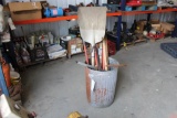 Misc lot of hand tools, shovels, hammers, pry bar, concrete finisher