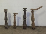 4 Antique Pine and Cypress Newel posts salvaged from 1800's Louisiana Plantation