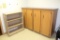 Lot of (1) 4-Door Cabinet 73x48x24 Inch With Contents and (1) Metal Shelf 36x15x42 Inch